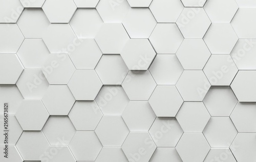 White 3D Hexagon Pattern Background Abstract Geometric Wall Texture