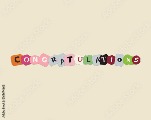 Fotografie Congratulations text made from colorful paper collage ransom note style letters