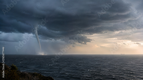 Powerful Waterspout Developing Over Open Ocean