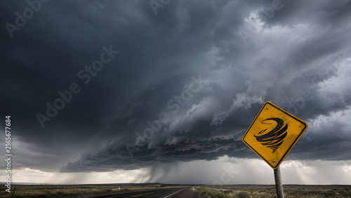 Severe Storm Warning Marker Beneath Cumulonimbus Clouds
