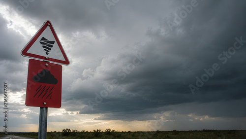 Severe Weather Alert Marker Under Stormy Sky