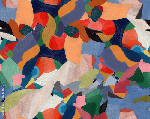 Fotografie Colorful abstract oil painting shapes form a vibrant seamless textile print patt
