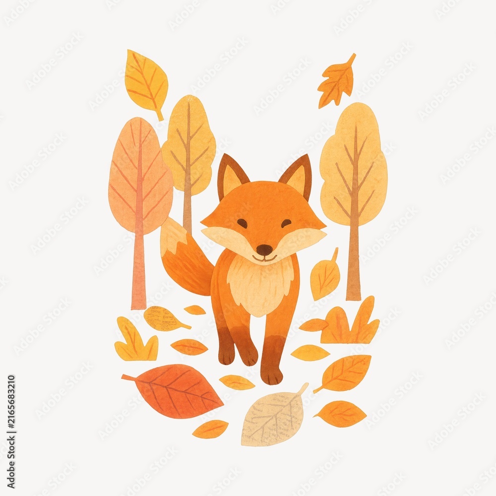 Naklejka premium Whimsical fox amidst autumn leaves.