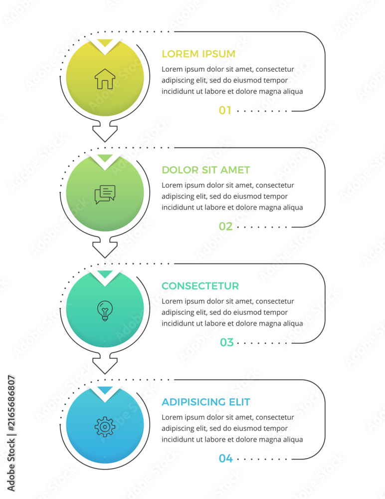 Bild auf Leinwand Vertical process flow infographic template featuring four numbered elements conn