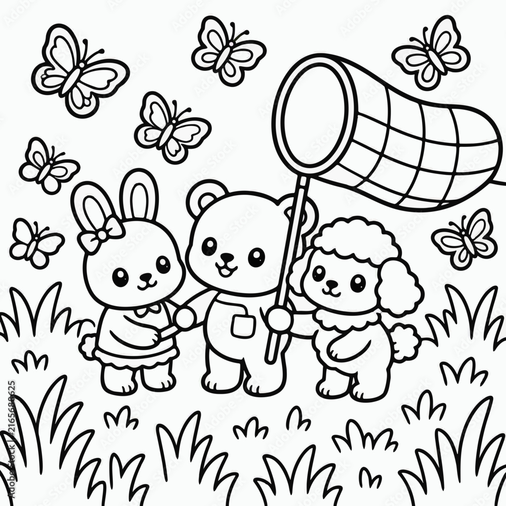 Fototapeta premium Kawaii Animals with butterflies 