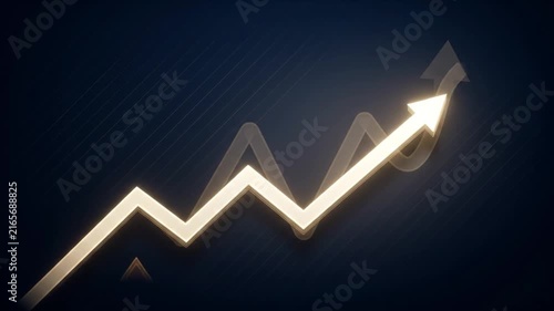 Glowing financial arrow moving upward on dark background representing business growth economic success market profit recovery and investment rise