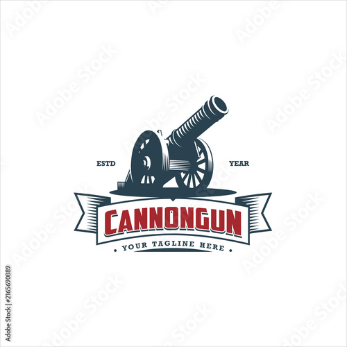 Vintage Emblem Style Cannon Gun Artillery Military Weapon Logo Design Illustration