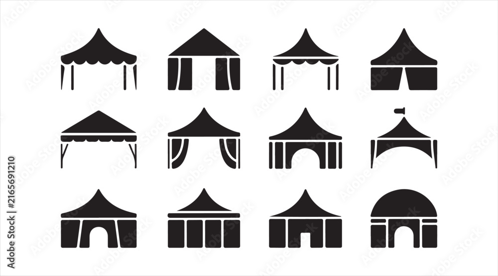 Fototapeta premium Traditional architectural roof and pavilion silhouette collection for cultural and decorative design concepts