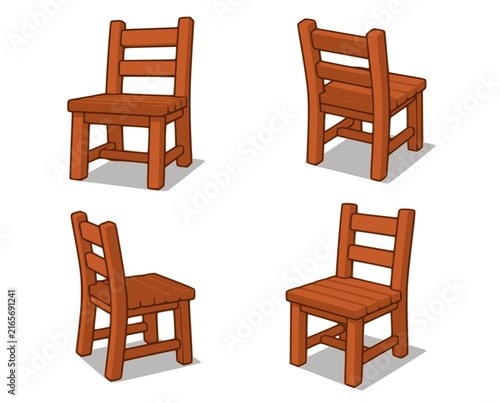 Set of cartoon wooden chairs. Illustration of a cartoon funny wooden kitchen or garden chairs for creation of home interior scenes. JPEG version.
