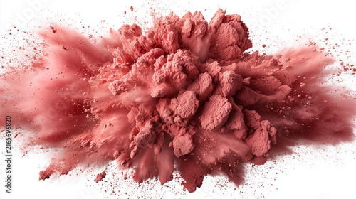 Pink cosmetic powder explosion isolated on white background for beauty and makeup design