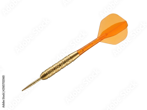 Bright orange dart flying in mid-air