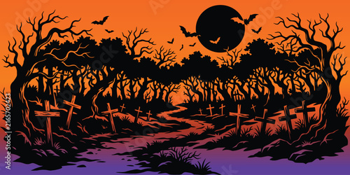 Spooky halloween tree with glowing hanging lanterns under starry night sky