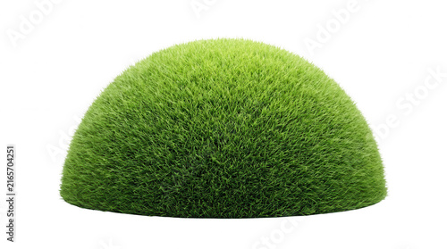 Uma forma de hemisfério perfeita coberta por grama verde exuberante isolada em um fundo branco, ideal para conceitos de ecologia, sustentabilidade e design paisagístico moderno.