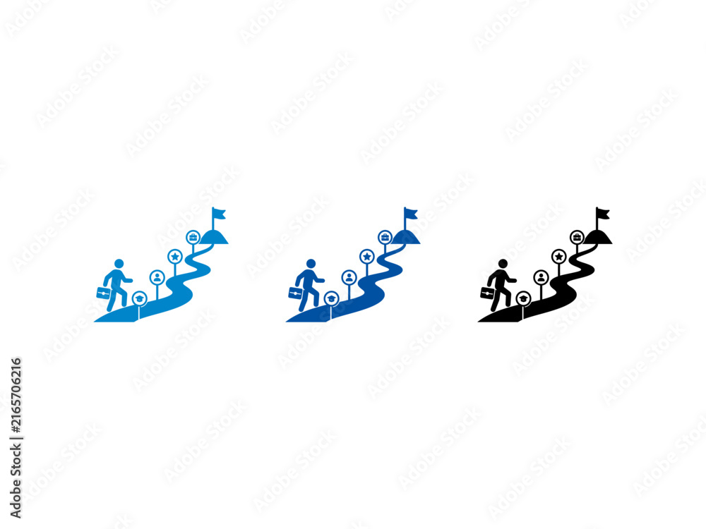 Fototapeta premium Business career path icon set showing professional growth and achievement milestones.
