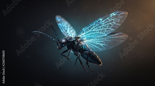 Bioluminescent insect with glowing