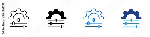 Obraz na płótnie System Configuration Panel Multiple Style Icon Design Vector - Gear with sliders representing system configuration panel, technical settings control, and engineering parameter adjustment