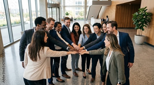 Diverse Business Team Celebrating Success with High-Five in Modern Office