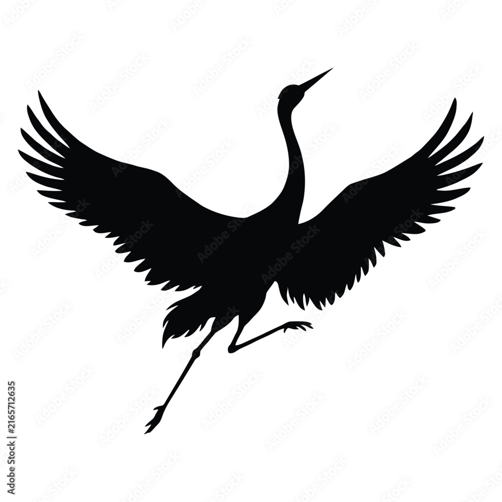 Naklejka premium A black silhouette of a wading bird with outstretched wings takes flight silhouette