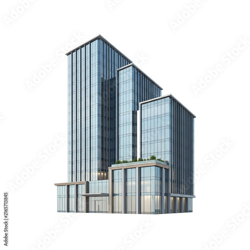 Modern Office Building Isolated Clipart with Glass Facade and Contemporary High Rise Architecture for Business Property Design