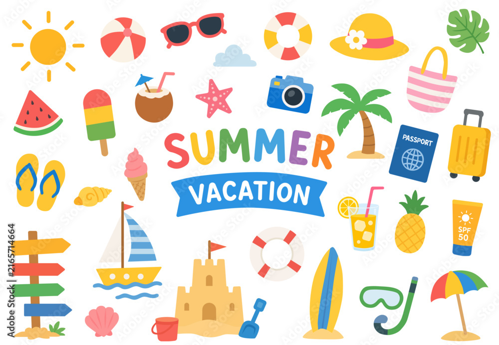 Fototapeta premium Summer vacation colorful elements vector illustration