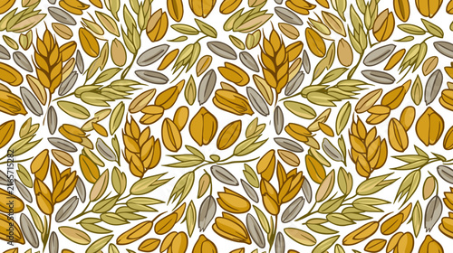 Textured background of mixed agricultural grains wheat oats and rye covering surface, concept of natural food resources and farming