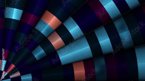 High-quality 4K abstract video featuring procedural JavaScript mesh gradients. This dynamic animation showcases a segmented, radial geometric pattern with smooth, glossy, 3D-like reflections. 