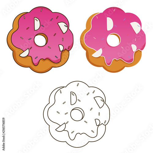Pink Glazed Strawberry Donuts Vector Set