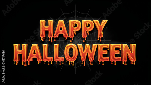 Halloween festive greeting with dripping orange text on black spooky background for holiday designs