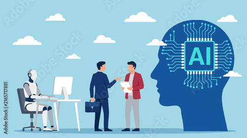 Artificial Intelligence (AI) business discussion with robot assistant
