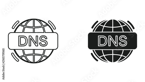 Global DNS network globe icon set in minimalist vector line and solid black style