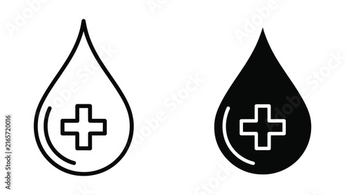 Medical blood drop with plus sign vector icon isolated on transparent background