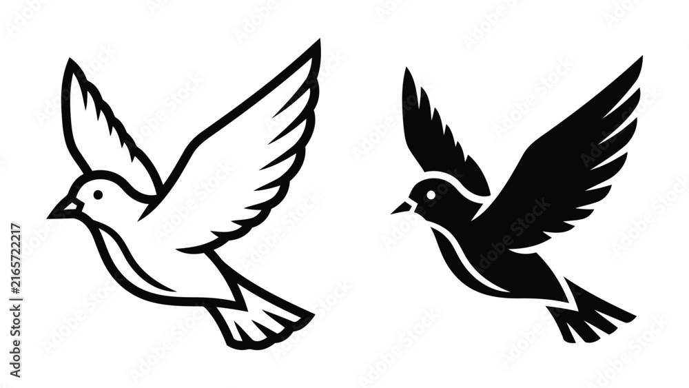 Obraz premium Flying dove bird silhouette representing peace and freedom on transparent background