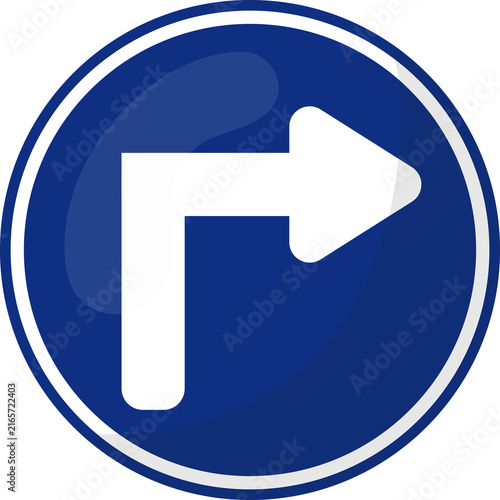 Turn right ahead road sign, Right turn ahead arrow regulatory symbol for road safety