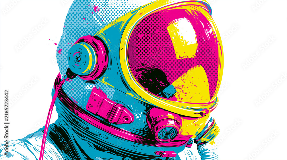Fototapeta premium Pop art style astronaut helmet illustration side view