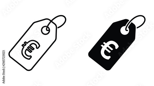 Fotografía Price tag with euro symbol icon in outline and solid vector graphic format