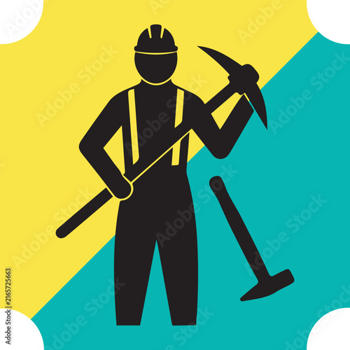 Industrial Worker Silhouette Vector Illustration with Pickaxe