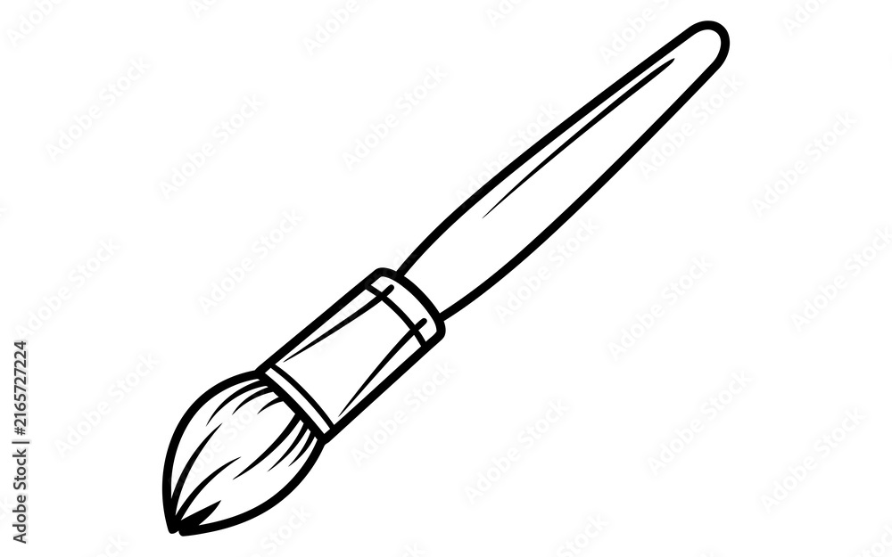 Fototapeta premium Black and white line art illustration of a simple wooden paint brush for art and craft projects