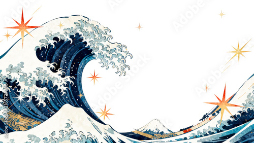 Dynamic Blue Ocean Wave with Sparkling Stars and Splash Effect