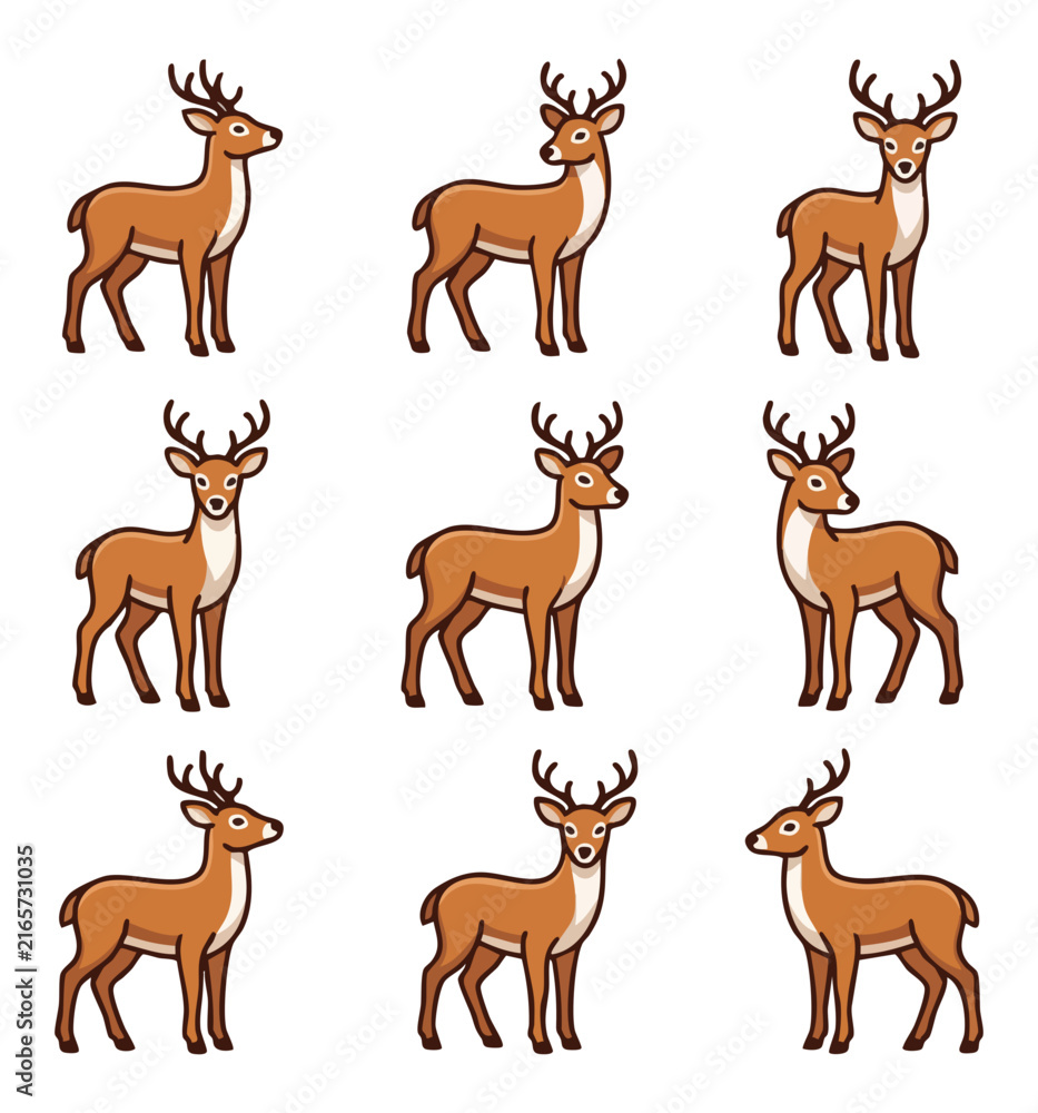 Obraz premium Collection of deer illustrations in various poses and angles