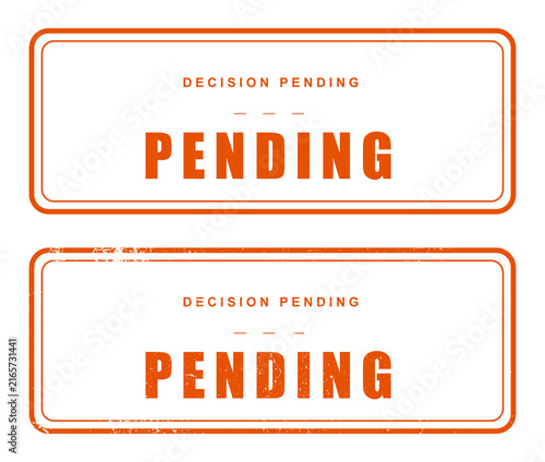 Fotografía Set of two rectangular orange rubber stamps with the text pending, clean and dis