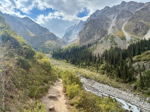 Breathtaking scenery of the valley at Ala Archa National park in Kyrgyzstan