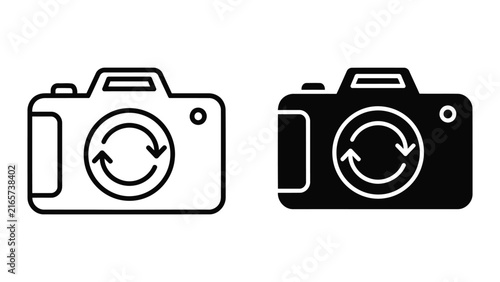 Camera refresh icon set featuring line and solid styles for digital photography interface