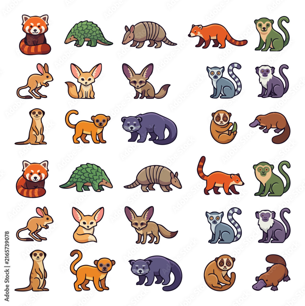 Obraz premium Collection of cute cartoon wild animals isolated on white background