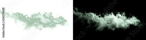 Green smoke cloud texture drifting horizontally with mystical fog effect for atmospheric design projects in PNG, Transparent and Black Background Versions