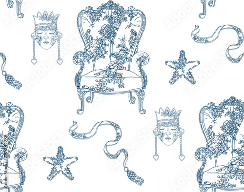 Vintage blue New Year's pattern on a transparent background, suitable for packaging, paper, fabric, and wallpaper.