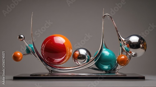 abstract chrome sculpture with flowing colorful forms