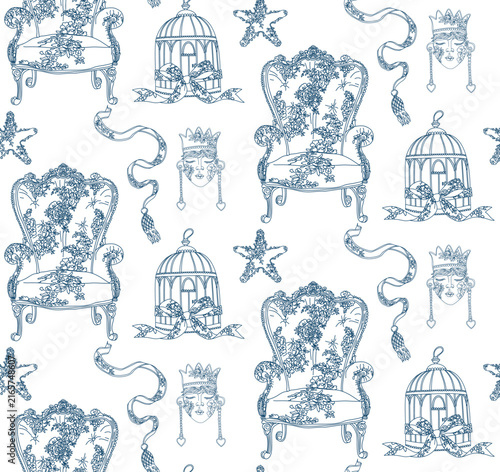Vintage blue New Year's pattern on a transparent background, suitable for packaging, paper, fabric, and wallpaper.
