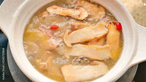 Obraz na płótnie Wild Matsutake Mushroom Soup from Yunnan China with Fragrant Forest Mushrooms an
