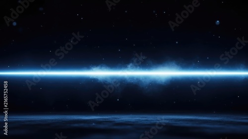 Bright blue aurora borealis glowing over dark night sky and ocean