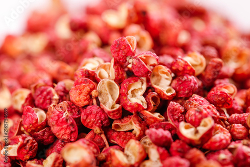 Dried Red Sichuan Peppercorns Hanyuan Spice Granules Chinese Cooking Ingredient Close-up